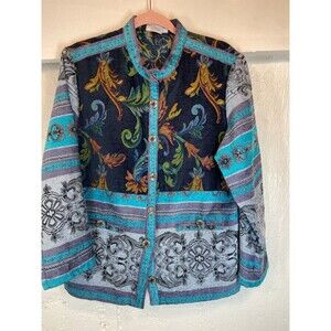 SAG HARBOR WOMENS 10 BLUE BUTTON UP CARPET JACKET 1243